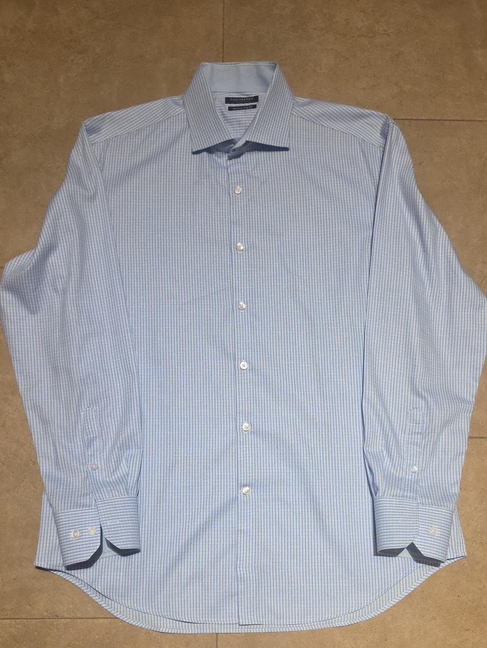 Tailorbyrd Men's Light Blue Checkered Dress Shirt. Trim Fit. Size 16½ 34/35
